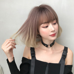 Manufacturer wholesale wigs for women with short hair, full headband, internet celebrity bob, gradient golden inner buckle, short hair, full headband