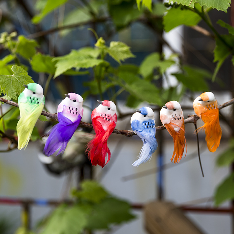 仿真羽毛小鸟仿真鸟6色一套田园家居客厅欧式风格工艺品道具摆件|ms