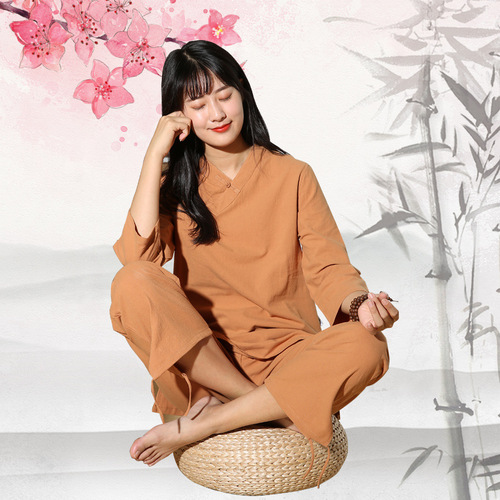 Women Cotton and linen yoga clothes Tai Chi suit Zen meditation tea ceremony clothes Two-piece leisure ethnic style