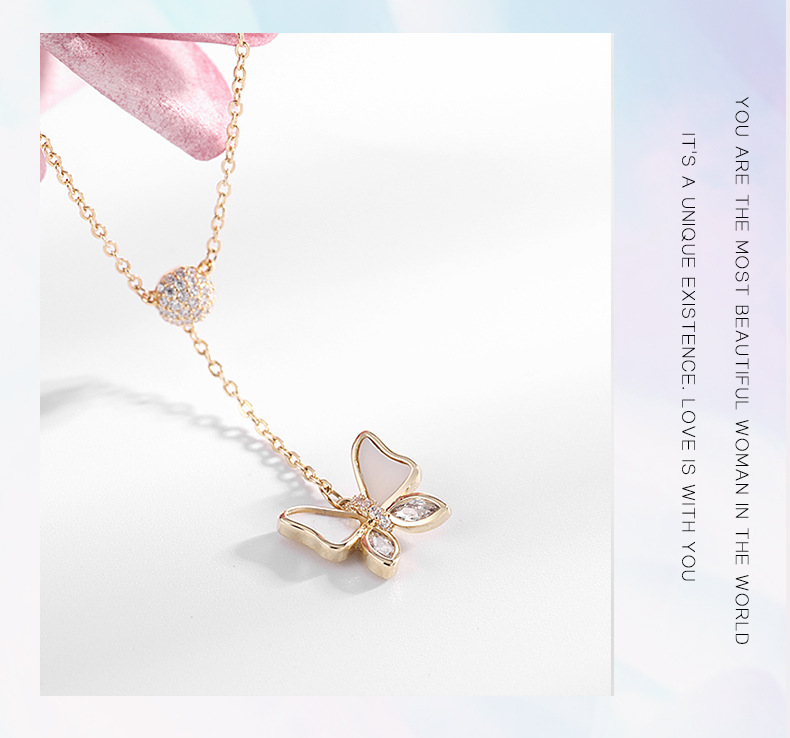 Copper Gold Plated Elegant Simple Style Butterfly Inlay Shell Zircon Necklace display picture 1