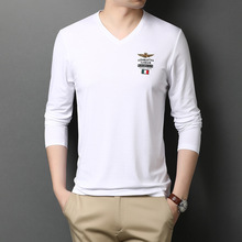 2022秋季青年男士长袖T恤 纯色刺绣打底衫时尚休闲男装韩版体恤衫