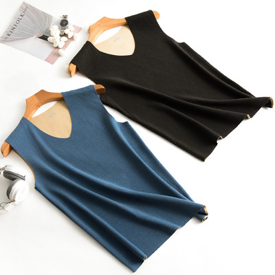 秋冬男士無痕保暖背心柔軟V領薄款磨絨無袖坎肩修身彈力打底內衣