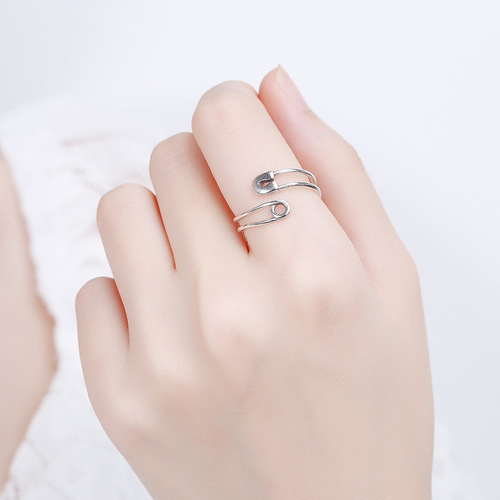 Korea Dongdaemun S925 all-over sterling silver retro old pin tail ring open joint ring INS same style