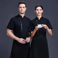 廚師工作服男短袖透氣長袖餐飲定製潮流風廚師服廚房大碼加肥