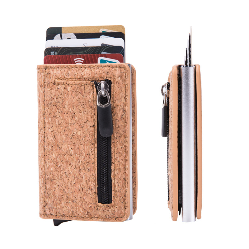 Fibra de carbono caja de tarjeta automática hombres mujeres Acero inoxidable tarjeta de crédito titular cartera RFID tarjeta de visita caso nuevo logotipo