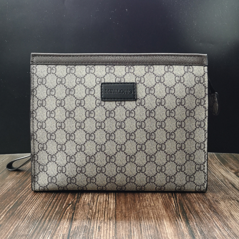 时尚个性小方包软皮真夹包社会小伙手抓包大容量洗漱包米色潮男包