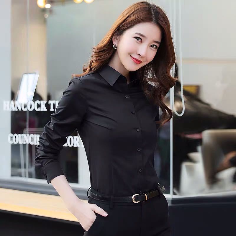 Camisa blanca micro elástica de manga larga de las mujeres Anti-exposición delgada ropa de negocios camisa blanca más tamaño ropa de trabajo Estudiante base superior