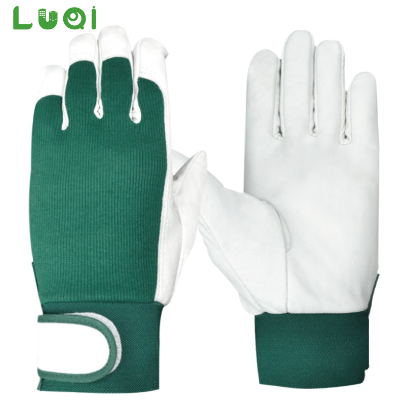 Short leather elastic soft wear-resistant non-slip green gloves