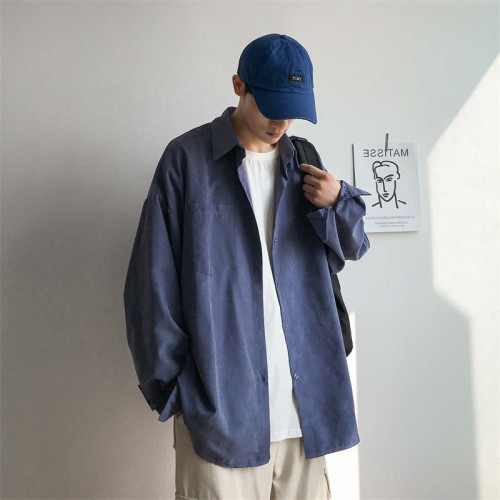 Pure white long-sleeve shirt for men, Korean style trendy loose and versatile stylish top, Hong Kong style temperament casual jacket clothing