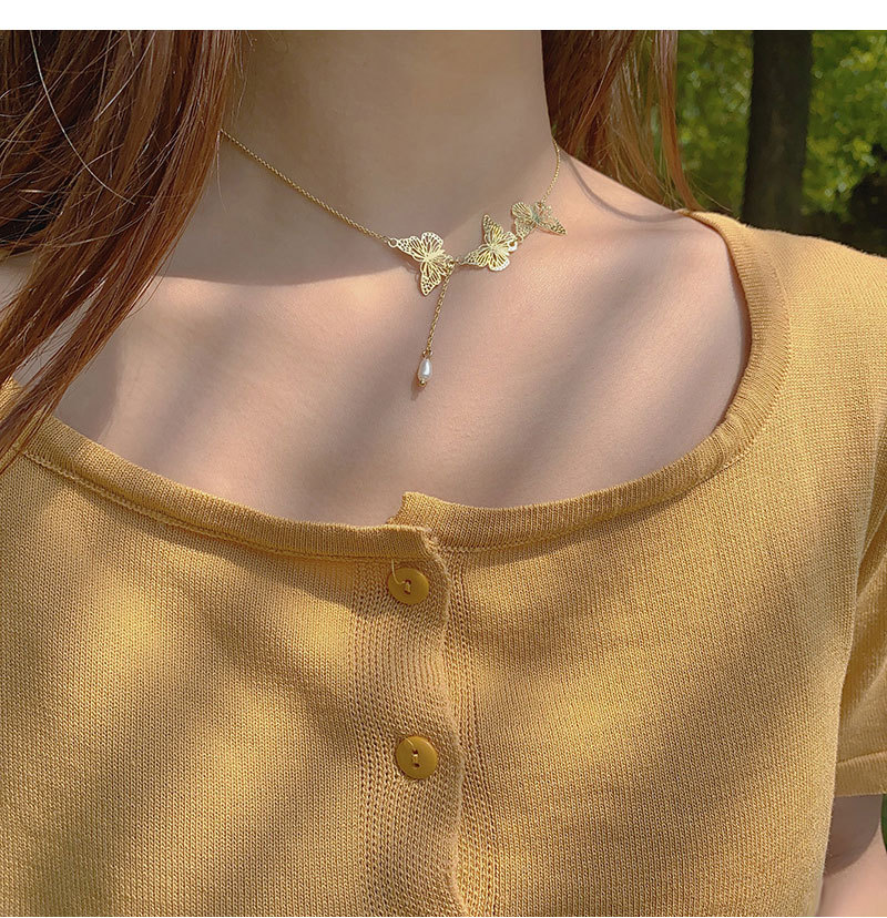 clavicle chain niche titanium steel simple hollow butterfly necklace
