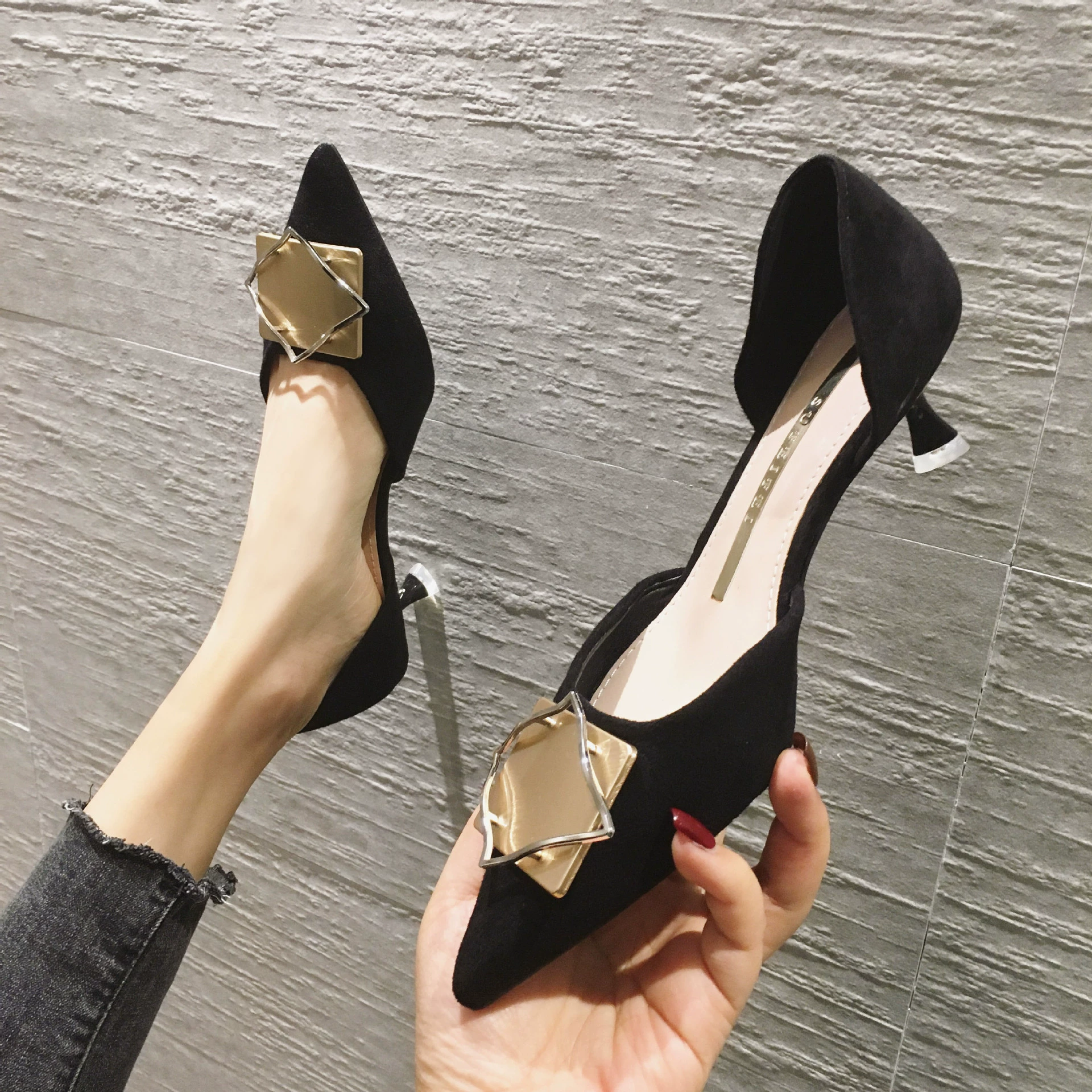 9188-116 корейский стиль 2020 весна новые женские туфли с полым мелким ртом заостренный высокий каблук туфли на шпильке прямые фабричные одинарные