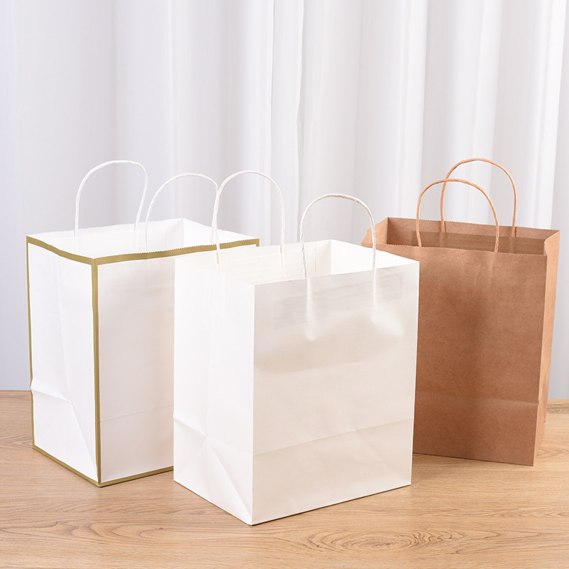 手提牛皮纸袋现货 烘焙西点外卖打包袋印刷logo 礼品服装袋定制