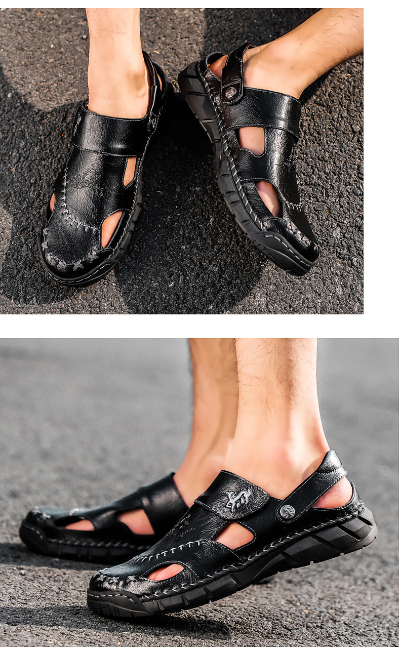 Amazon Spring/Summer men's plus-size sandals, trendy leather beach shoes, flip-flops, plus-size men's shoes, sewn shoes, cross-border undefined