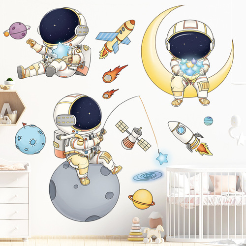 Space Astronaut Wall Sticker Children's Room Kindergarten Universe Starry Sky Cartoon Cute Background Wall ZDB-2215