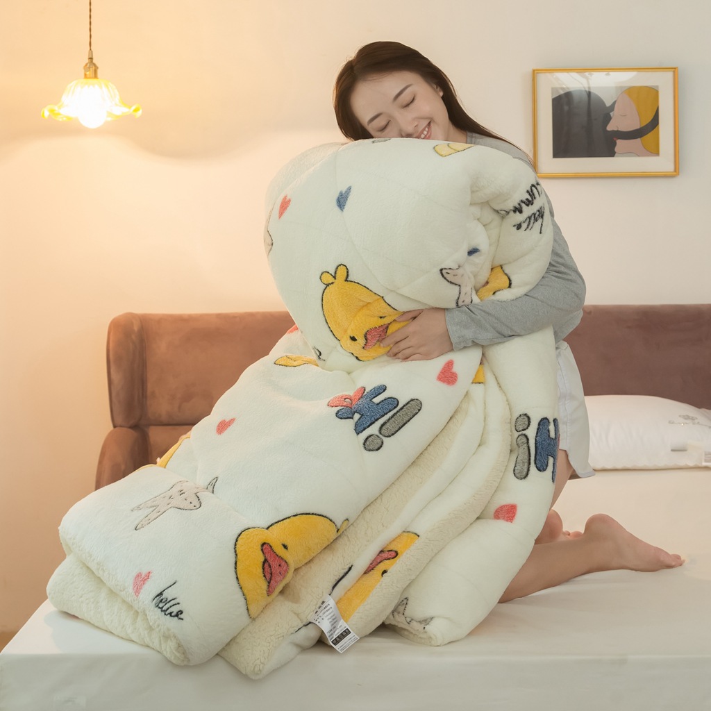 冬被学生被子单人牛奶绒羊羔绒棉被春秋被双面绒加厚秋冬被子|ru