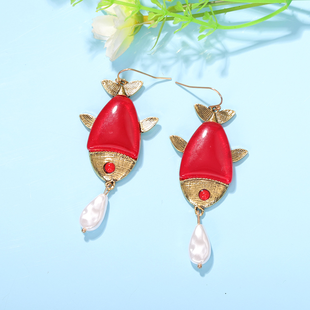 Fish-shaped Drop Pearl Earrings Beach Style Wild Multicolor Resin Earrings Wholesale Nihaojewelry display picture 3