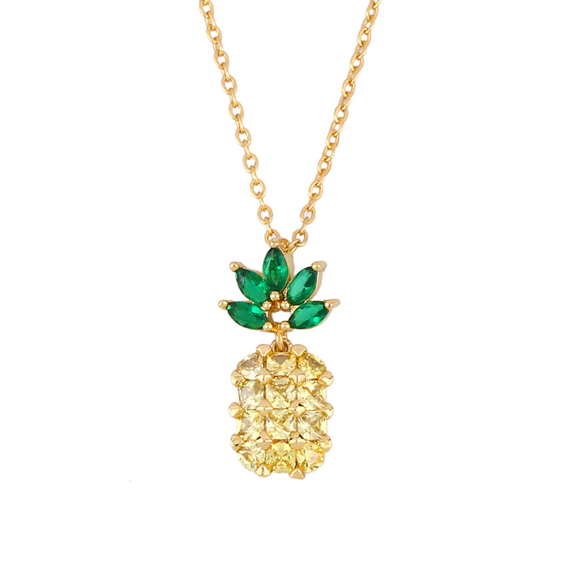 Fruits Ananas Collier Court Coréenne Style Doux Simple Cristal Pendentif Collier Pour Femmes Ins Diamant-clouté Collier Nkq23 display picture 4