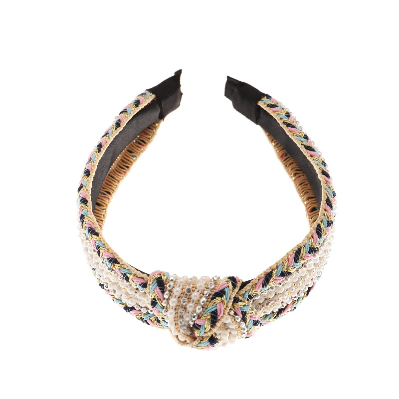 New  Braided Pearl  Multi-color Knotted Hand-woven  Headband display picture 8