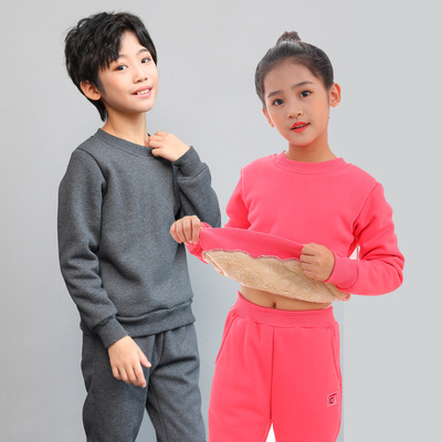 儿童羊羔绒秋冬加绒加厚儿童保暖外套男童卫衣长袖女童上衣