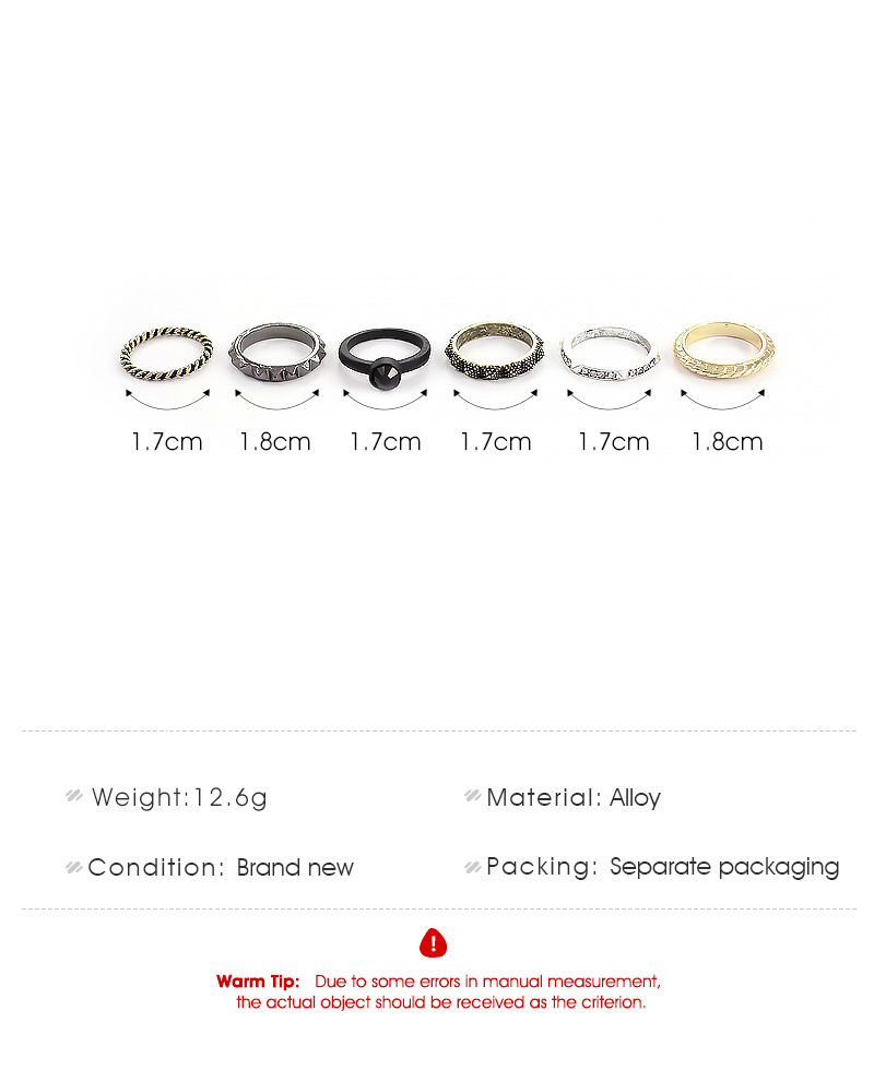 Korean Fashion Wild Exaggerated Ring Ring Retro 6 Six-piece Diamond Ring Wholesale display picture 1