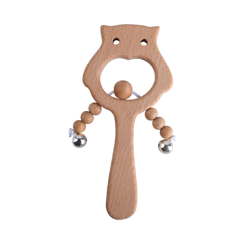 Nuevo DIY dibujos animados haya mano palo juguete mordedor búho marrón oso sonajero juguete mordedor