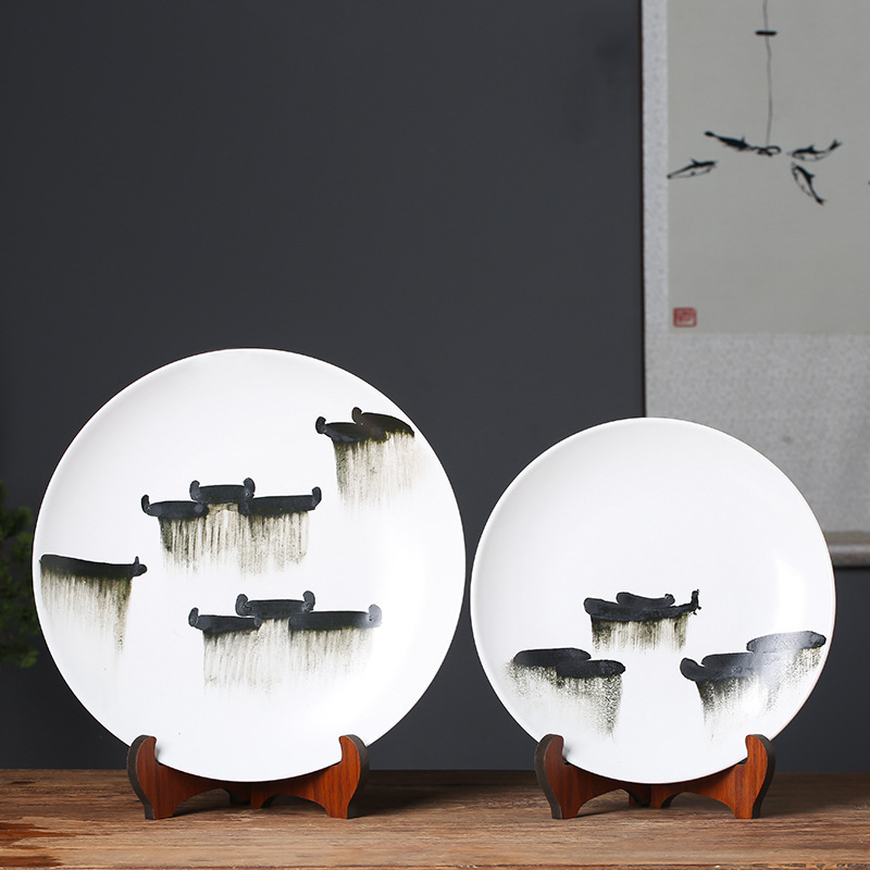 Modern New Chinese ceramic plate decoration Zen model room hotel TV cabinet window soft decoration white disc