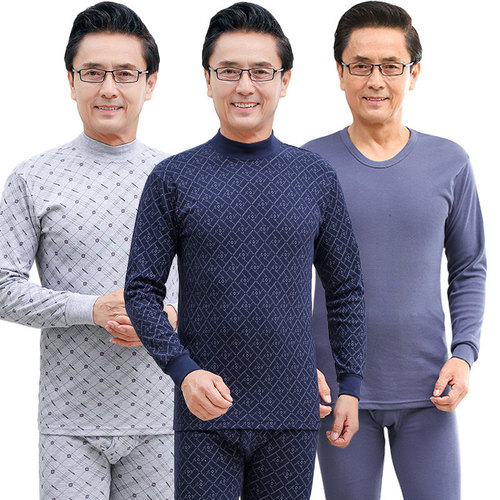 Set of thermal underwear for middle-aged and elderly people, pure cotton thin base warm clothing, all-cotton men's high collar cotton fabric sweater set