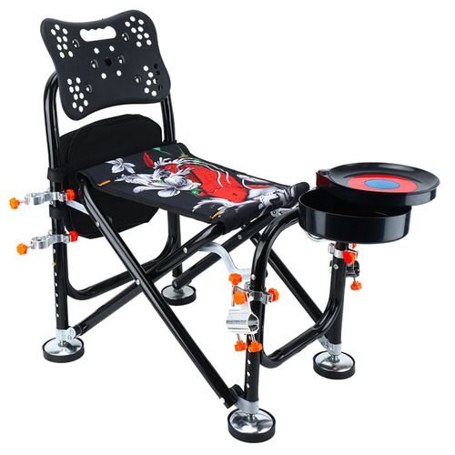 Manufacturer wholesale fishing chair black fish pattern fishing chair platform fishing chair function can be folded and raised on all terrains