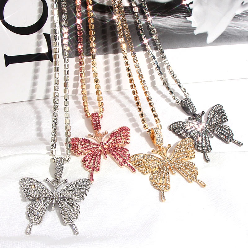Fashion Butterfly Alloy Inlay Rhinestones Womenu0027S Pendant Necklace 1 Piece