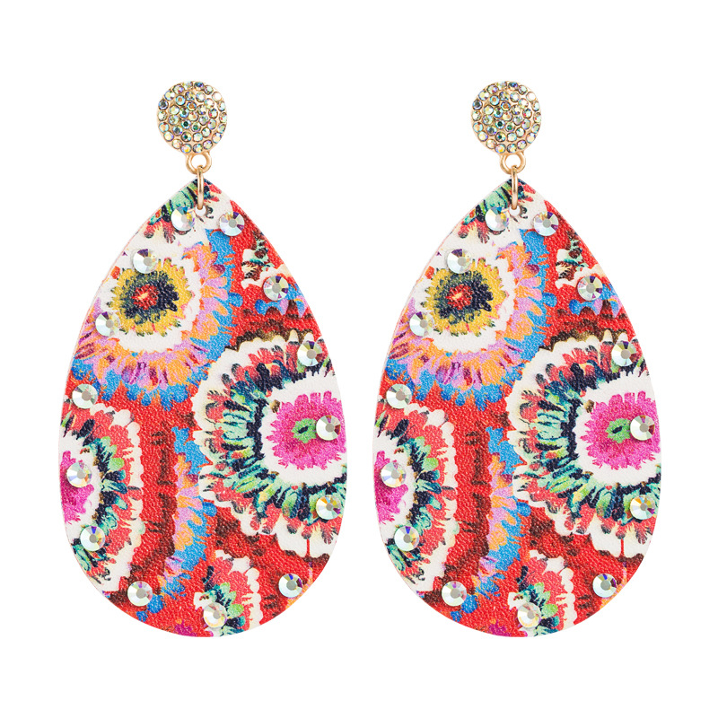 Colorful Flower Leather Print Earrings display picture 6