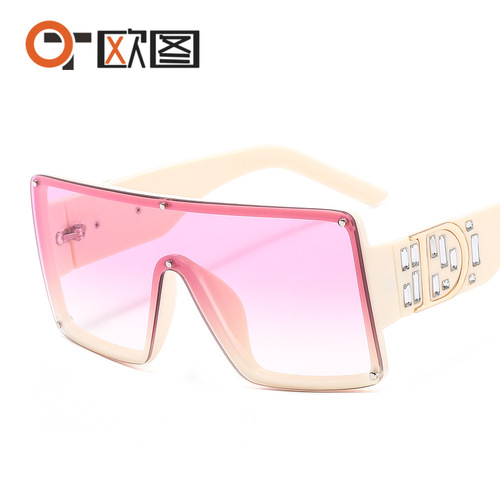 Big D decorative one-piece lens one-piece sunglasses large frame face-shaping European and American diamond-encrusted anti-UV sunglasses 6933