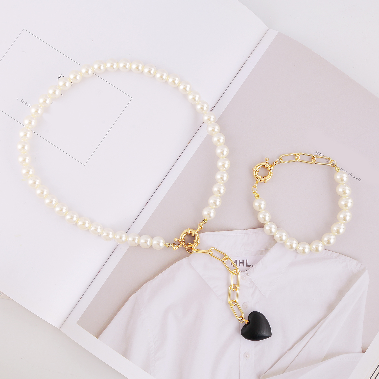 New Fashion Pearl Chain Pendant Bracelet Necklace Set Wholesale display picture 5