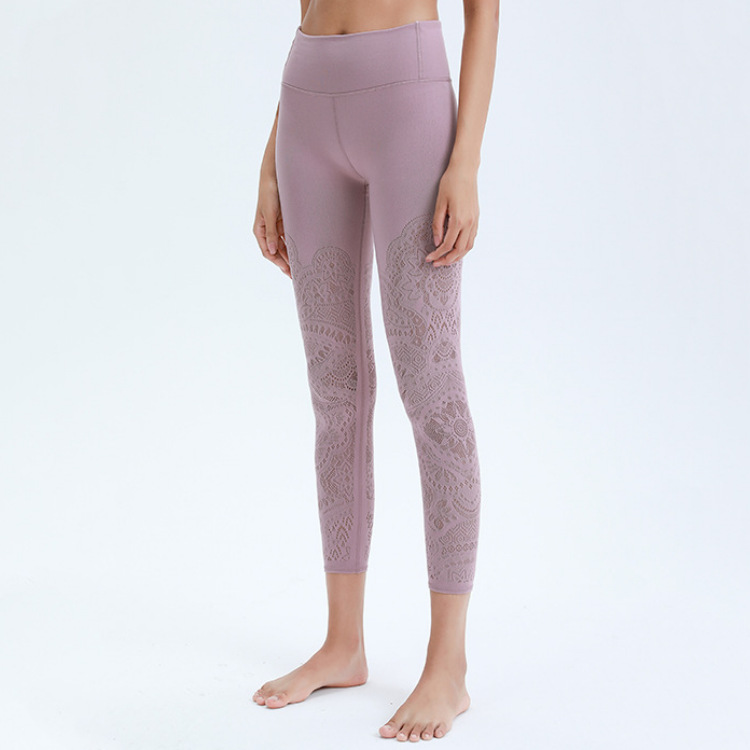 2020新款瑜伽裤女 秋冬锦纶速干镂空花瓣九分瑜伽跑步健身运动裤|ru