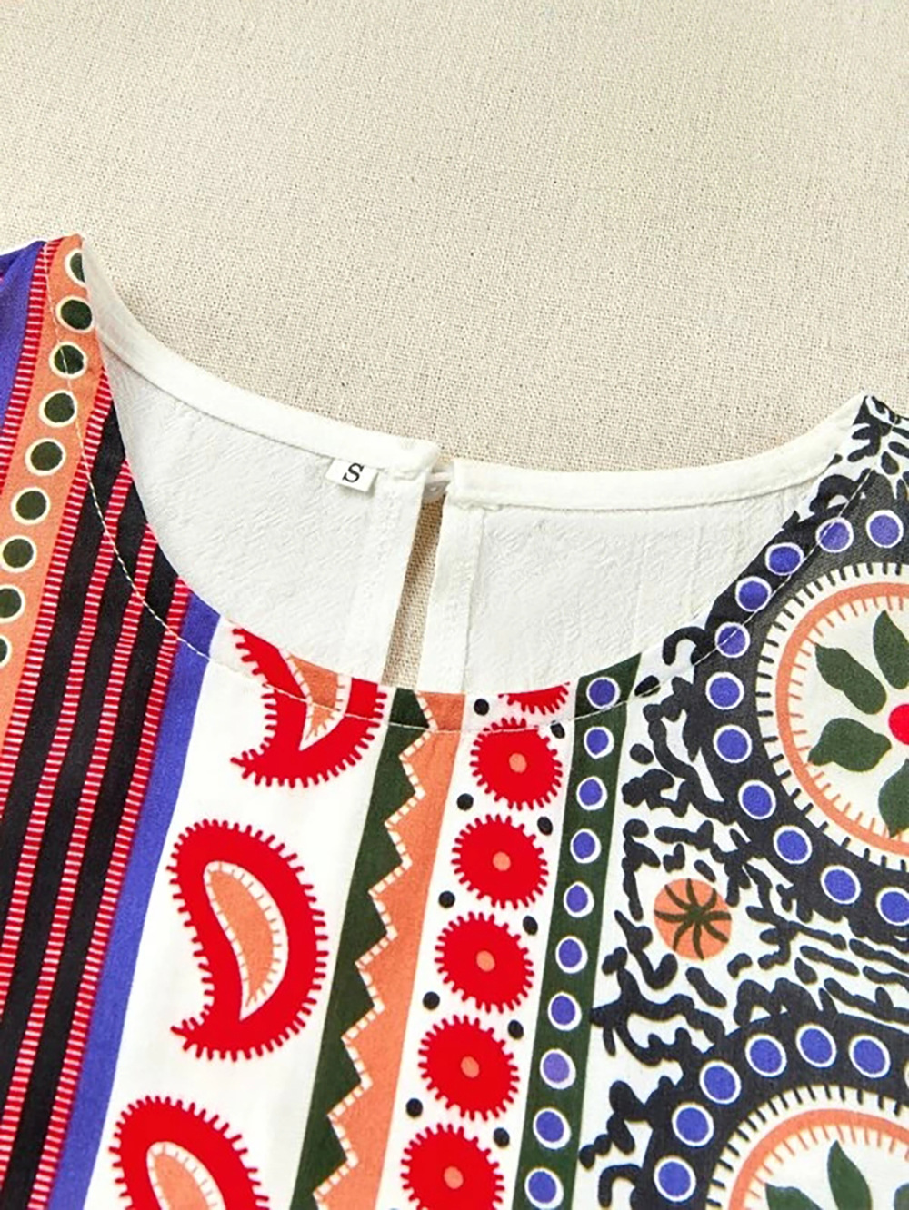  ethnic embroidery loose big swing short sleeve mid-length top NSDF1553