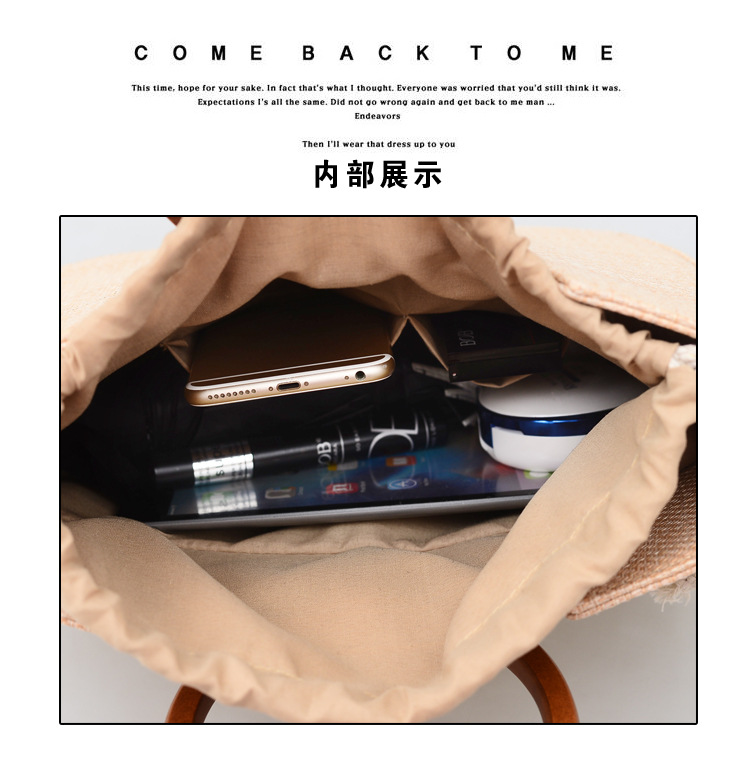 New Korean  Simple Straw  Wooden Handle Handbag display picture 26