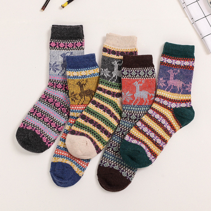 Women's Retro Color Block Polyester Blending Crew Socks 5 Pairs display picture 5