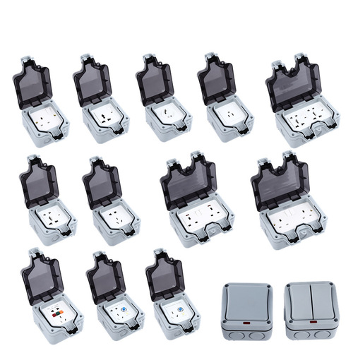 IP66 outdoor waterproof switch socket box European standard British German style bathroom surface-mounted splash-proof box sand dust charging strip