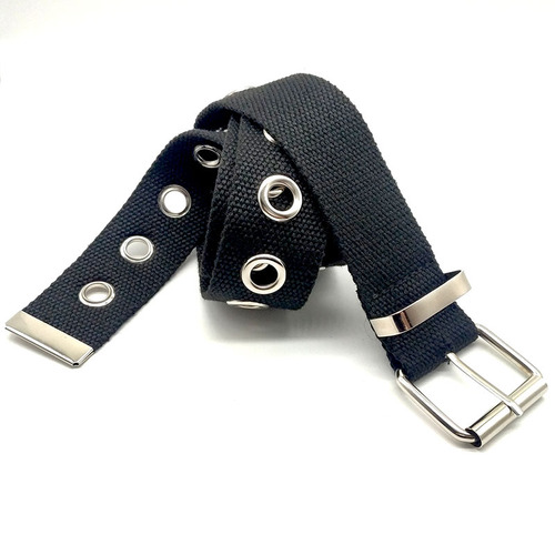 Korean style new hollow eye belt for men and women, creative casual square pin buckle head polyester trouser belt belt