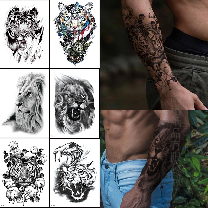 Animal tattoo Sticker Lion Tiger tattoo Body Sticker Half Arm Waterproof tattoo Sticker Big Picture Temporary Sticker tattoo