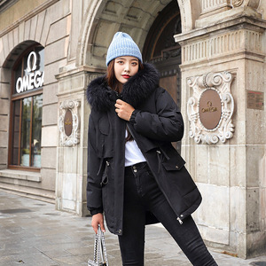 反季羽绒棉服女2021新款爆款收腰短款韩版大毛领棉衣宽松派克服