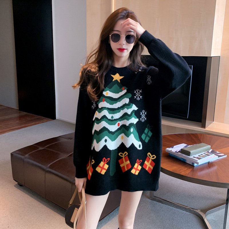 圣诞款毛衣女秋冬2020韩版宽松潮流百搭个性针织衫慵懒风潮牌休闲|ms