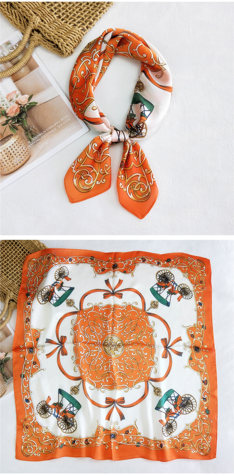 Sweet Style Women's Sweet Color Block Satin Printing Silk Scarves
