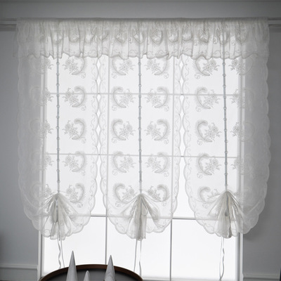 柯桥客厅阳台小窗帘魔术贴罗马帘隔断卷帘纱帘免打孔成品立体绣花