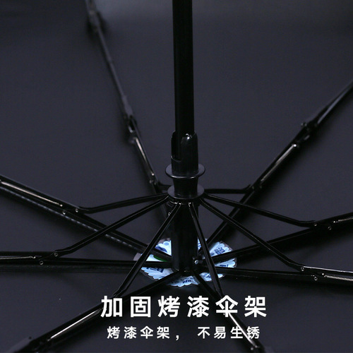Fully automatic umbrella with printed logo, advertising umbrella, three-fold sunny umbrella, folding windproof sun umbrella set, gift umbrella