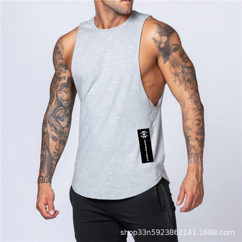 Nuevo verano chaleco flojo hombres Lado derecho etiqueta larga impreso bodybuilding fitness sin mangas de algodón