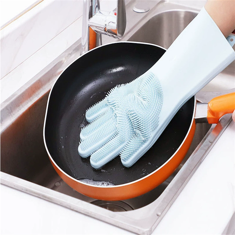 Силиконовые перчатки для мытья посуды щетки для мытья посуды Хозяйственные Перчатки Водонепроницаемые теплоизоляционные износостойкие перчатки для чистки кухни оптом