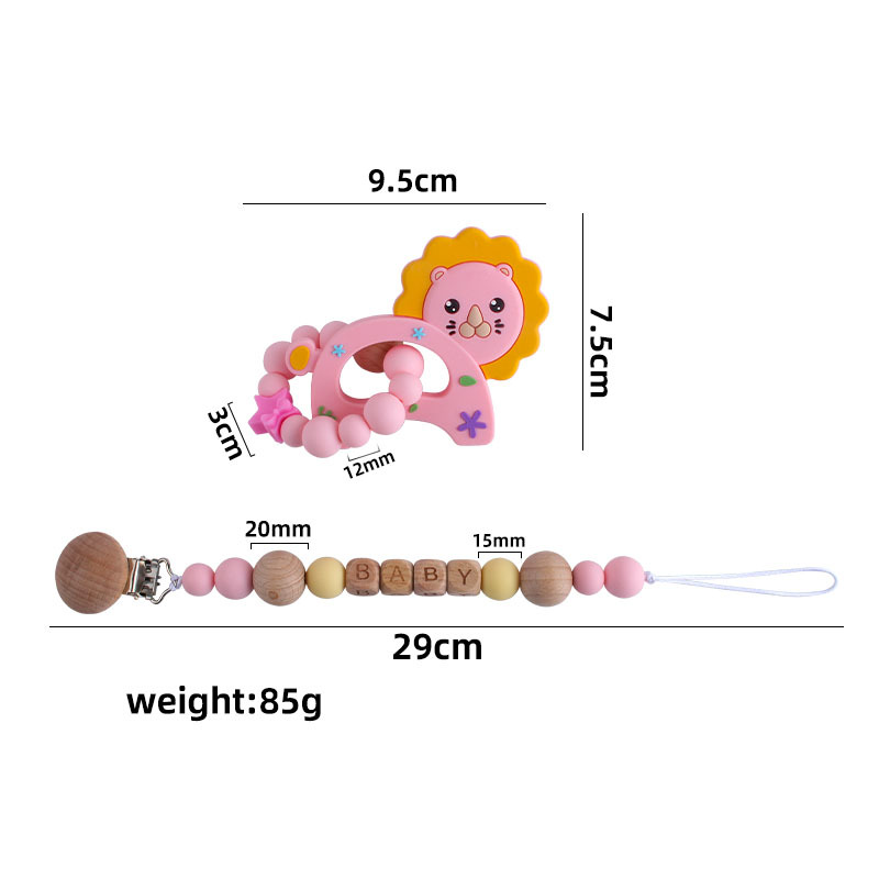 Personalizable bebé haya chupete clip chupete cadena pequeño León de silicona juguete mordedor chupete cadena traje