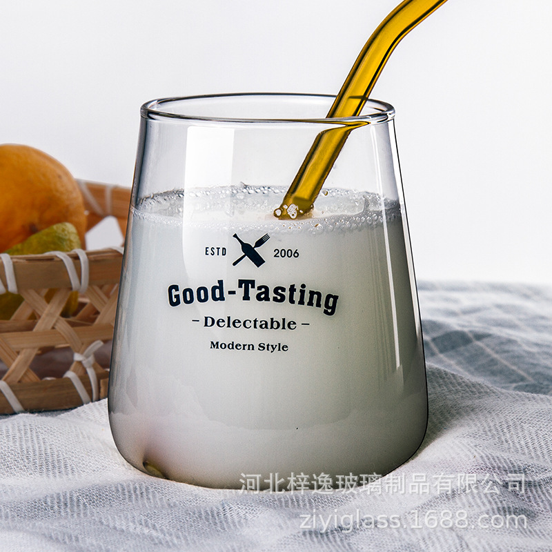Personalized modern simple trapezoidal glass High Borosilicate Glass Milk Cup support printed pattern