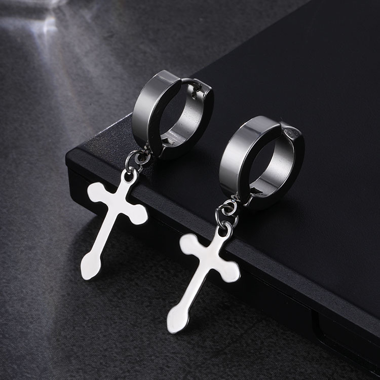 Fashion Cross Titanium Steel Plating Drop Earrings 1 Piece display picture 4