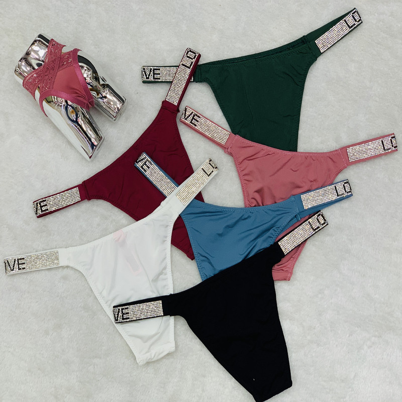 Lolita new women's underwear sexy low waist solid color rhinestone T pants high-end underwear briefs factory wholesale